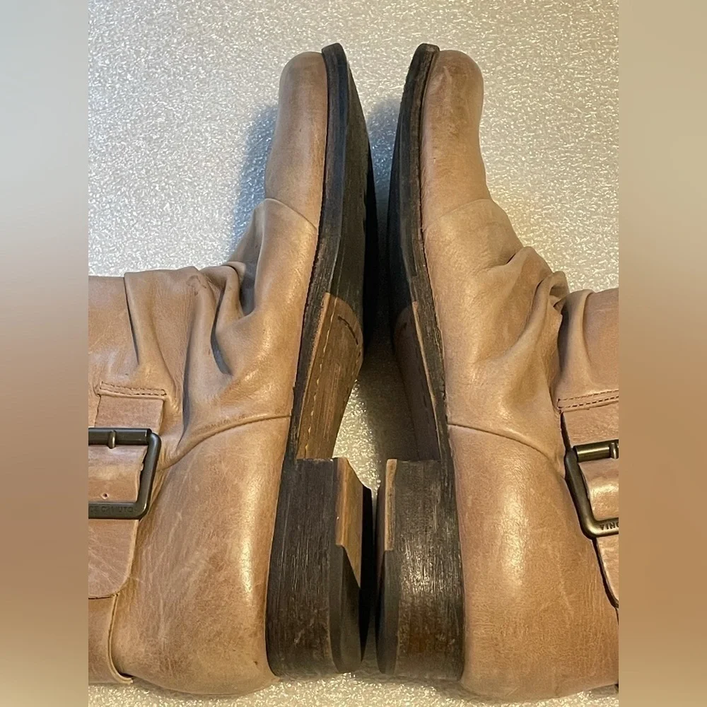 Vince Camuto Shada Distressed Leather Mid Calf Buckle Boots Size 9 boho moto